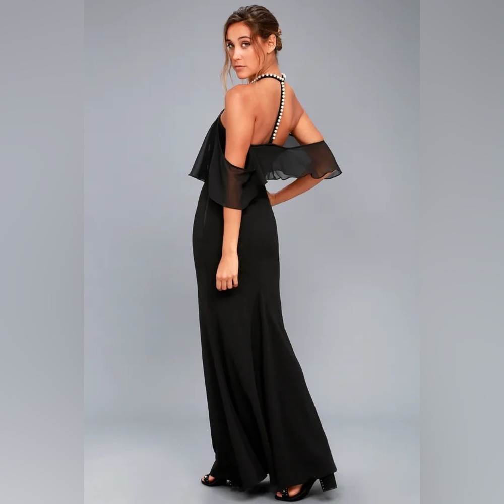 NWT Lulus Black Pearl Off-the-Shoulder Maxi Dress